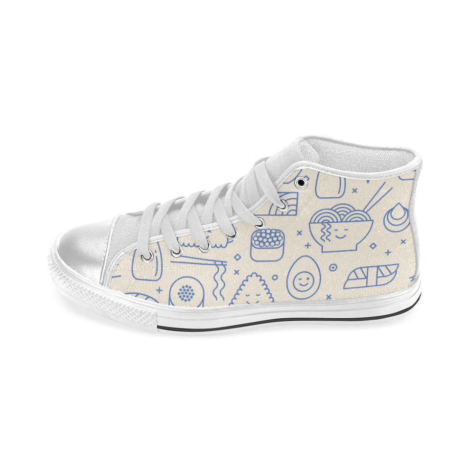 Cute sushi icon pattern Women's High Top Canvas Shoes White