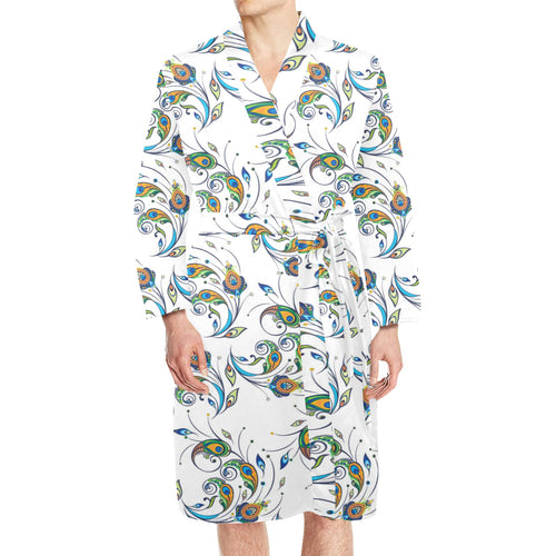 Peacock feather pattern Men's Long Sleeve Belted Night Robe
