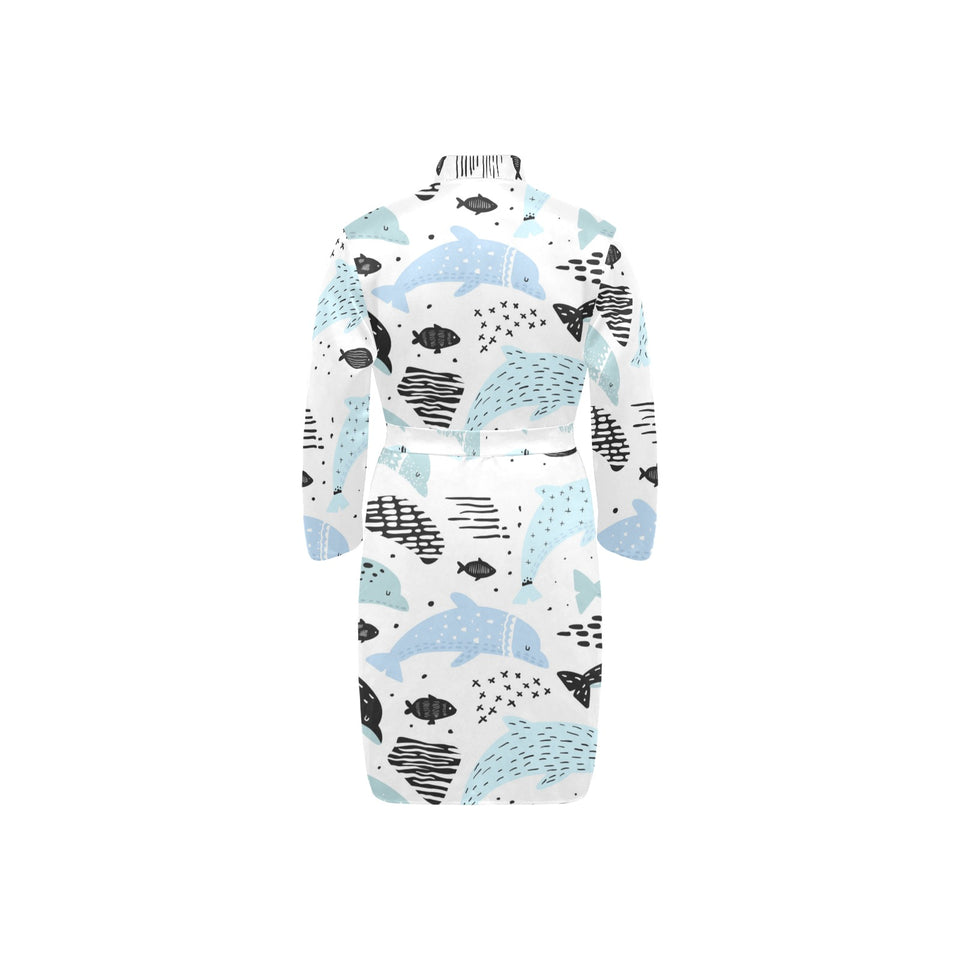 Cute dolphins Childish Style pattern Men's Long Sleeve Belted Night Robe