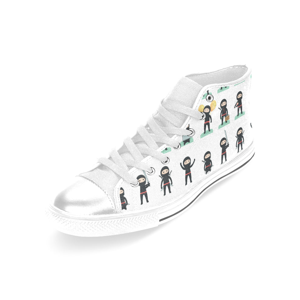 Cute ninja katana sword pattern Women's High Top Canvas Shoes White