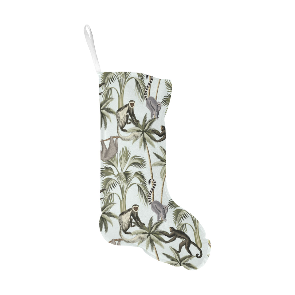 Monkey sloth lemur palm trees pattern Christmas Stocking