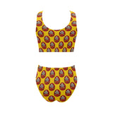 Daruma japanese wooden doll yellow background Chest Bowknot High Waisted Bikini Swimsuit