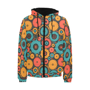 Gear Pattern Print Design 01 Men's Padded Hooded Jacket