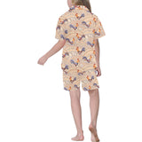 Cute rooster chicken cock floral ornament backgrou Kids' Boys' Girls' V-Neck Short Pajama Set