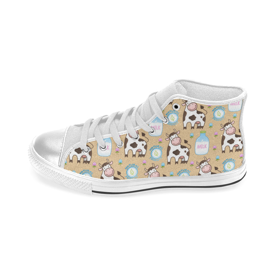 Cow bottle of milk pattern Women's High Top Canvas Shoes White