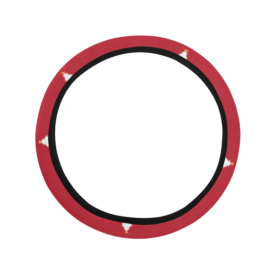 Christmas tree star snow red background Car Steering Wheel Cover