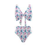 Hummingbird Pattern Print Design 02 Chest Bowknot High Waisted Bikini Swimsuit