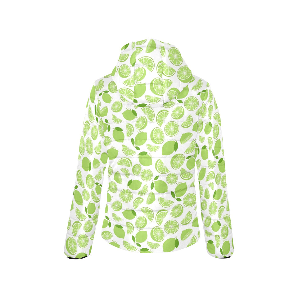 Lime design pattern Women's Padded Hooded Jacket