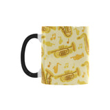 Saxophone cornet pattern yellow background Morphing Mug Heat Changing Mug