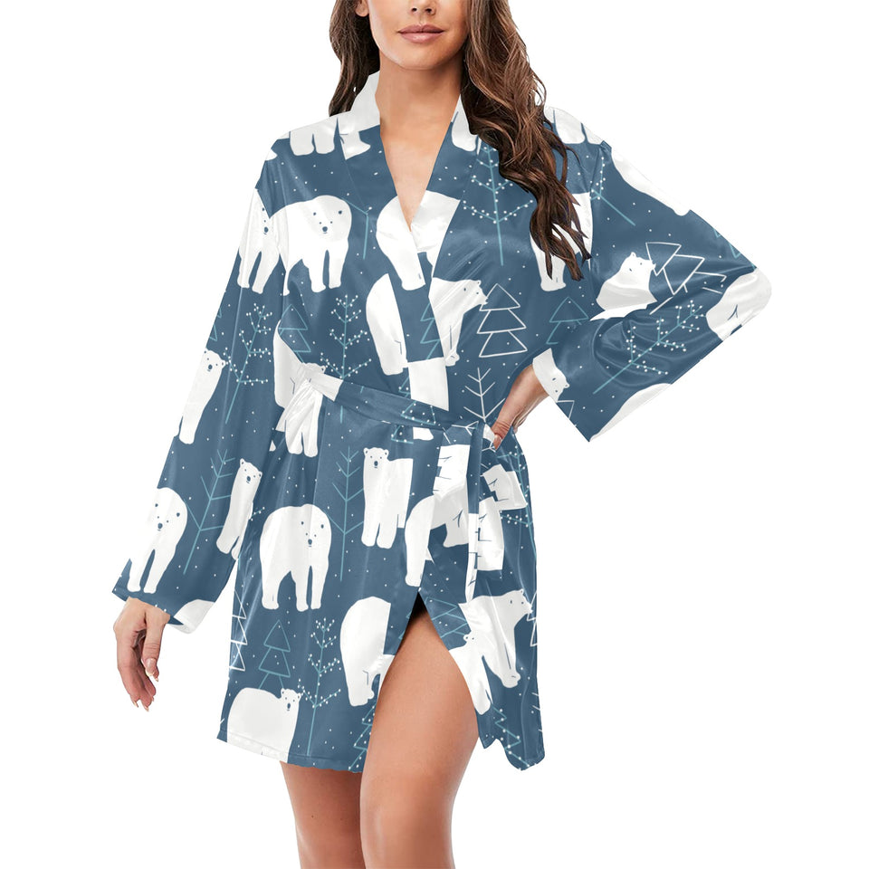 polar bear mother her child pattern Women's Long Sleeve Belted Night Robe