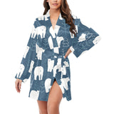 polar bear mother her child pattern Women's Long Sleeve Belted Night Robe