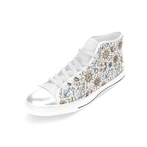 Cute nautical steering wheel anchor pattern Women's High Top Canvas Shoes White