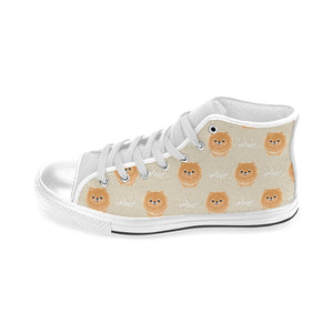 Cute brown pomeranian puppy on blue Men's High Top Canvas Shoes White