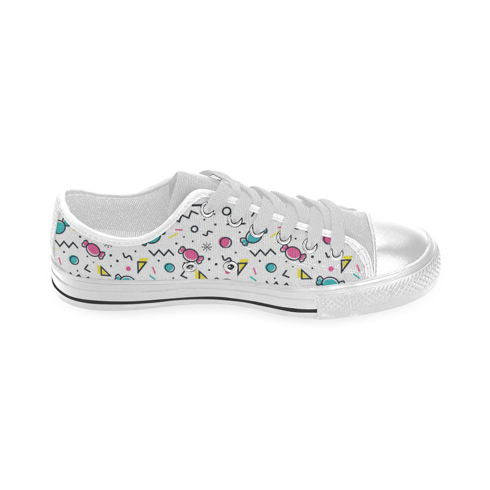Candy design pattern Men's Low Top Shoes White