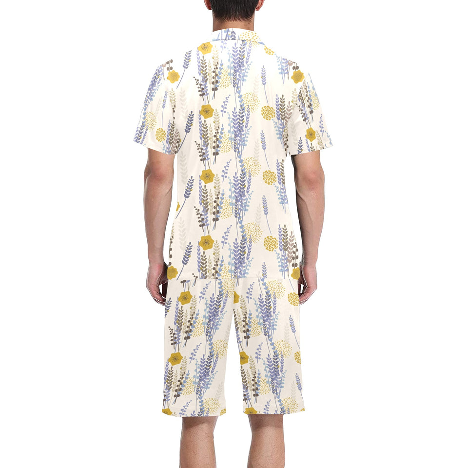Lavender modern pattern blackground Men's V-Neck Short Pajama Set