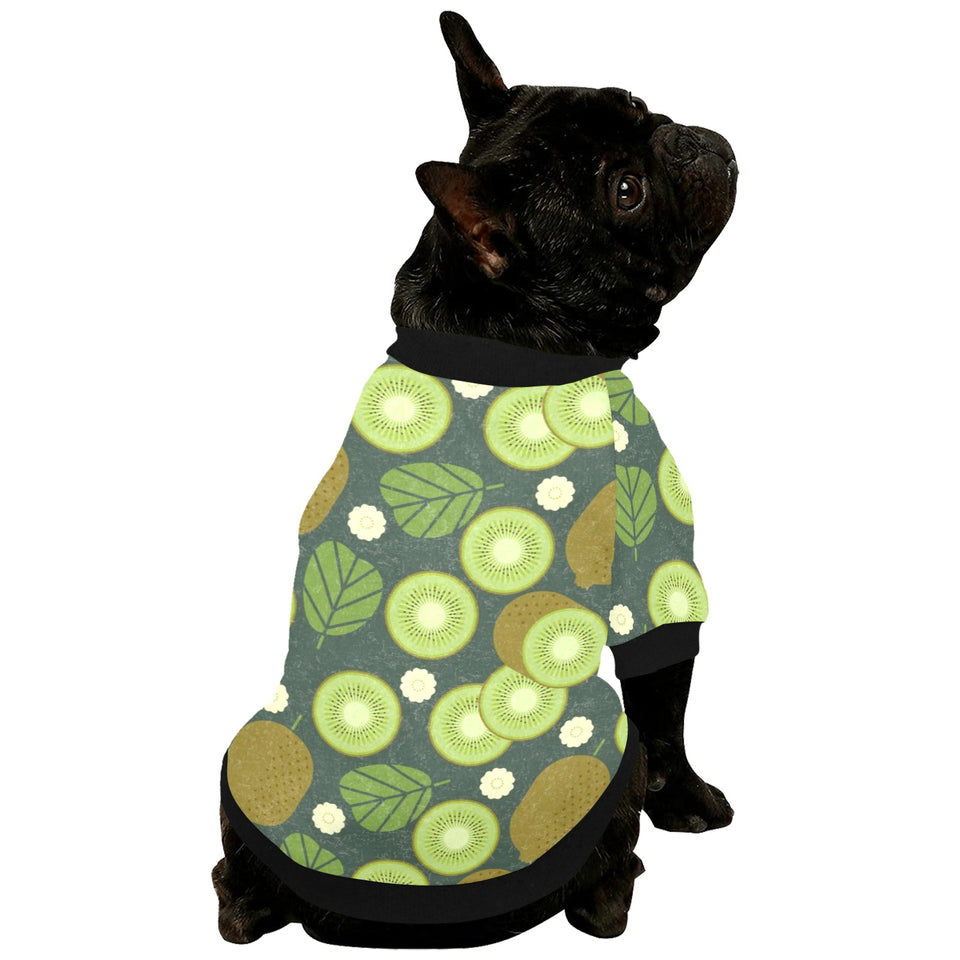 Whole sliced kiwi leave and flower All Over Print Pet Dog Round Neck Fuzzy Shirt
