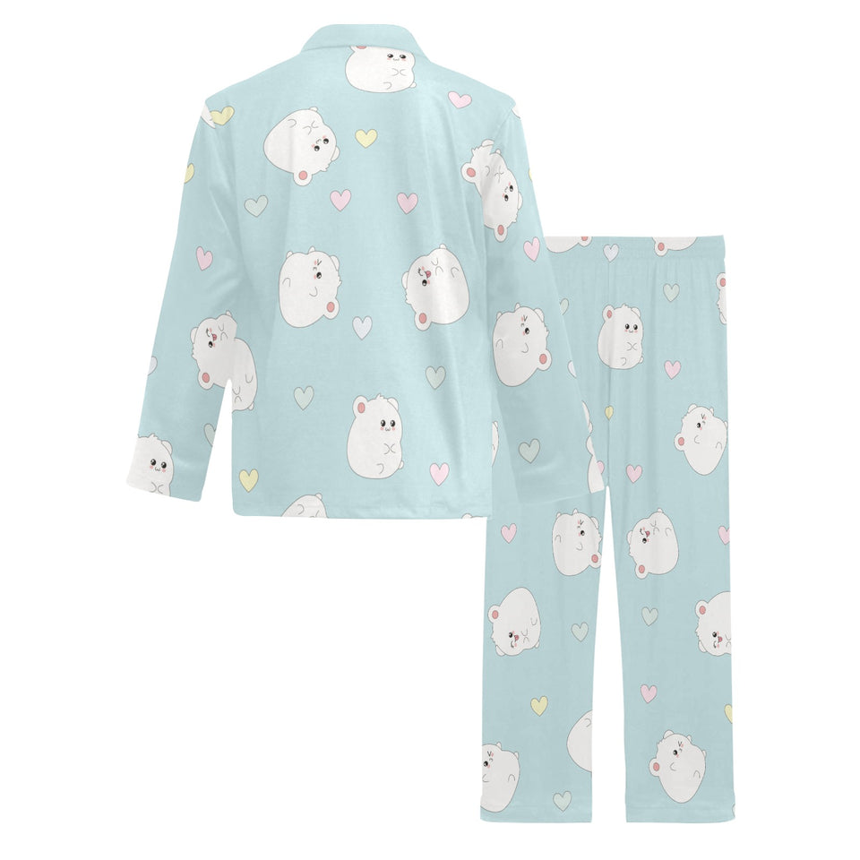 White cute hamsters heart pattern Men's Long Pajama Set