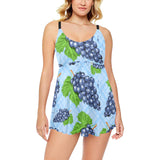 Watercolor grape pattern Chest Sexy Pleated Two Piece Swim Dress