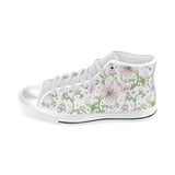 Beautiful pink lotus waterlily leaves pattern Men's High Top Canvas Shoes White