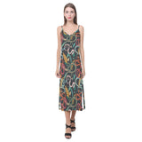 Colorful snake plant pattern V-Neck Open Fork Long Dress
