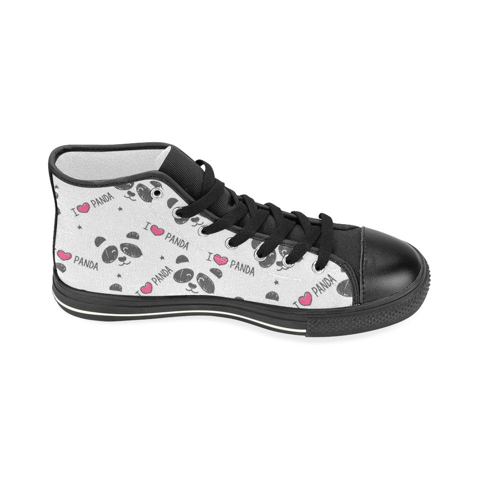Hand Drawn faces of pandas pattern Women's High Top Canvas Shoes Black