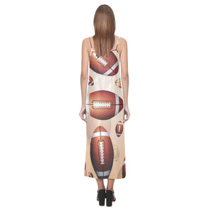 American football ball design pattern V-Neck Open Fork Long Dress