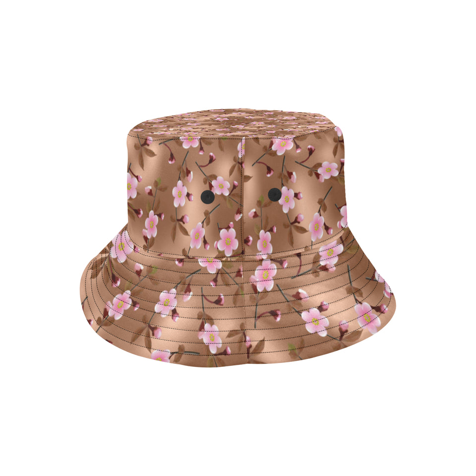 Pink sakura cherry blossom drak brown background Unisex Bucket Hat