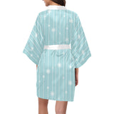 Snowflake pattern blue stripe background Women's Short Kimono Robe