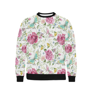 Hand drawn butterfly rose Men's Crew Neck Sweatshirt