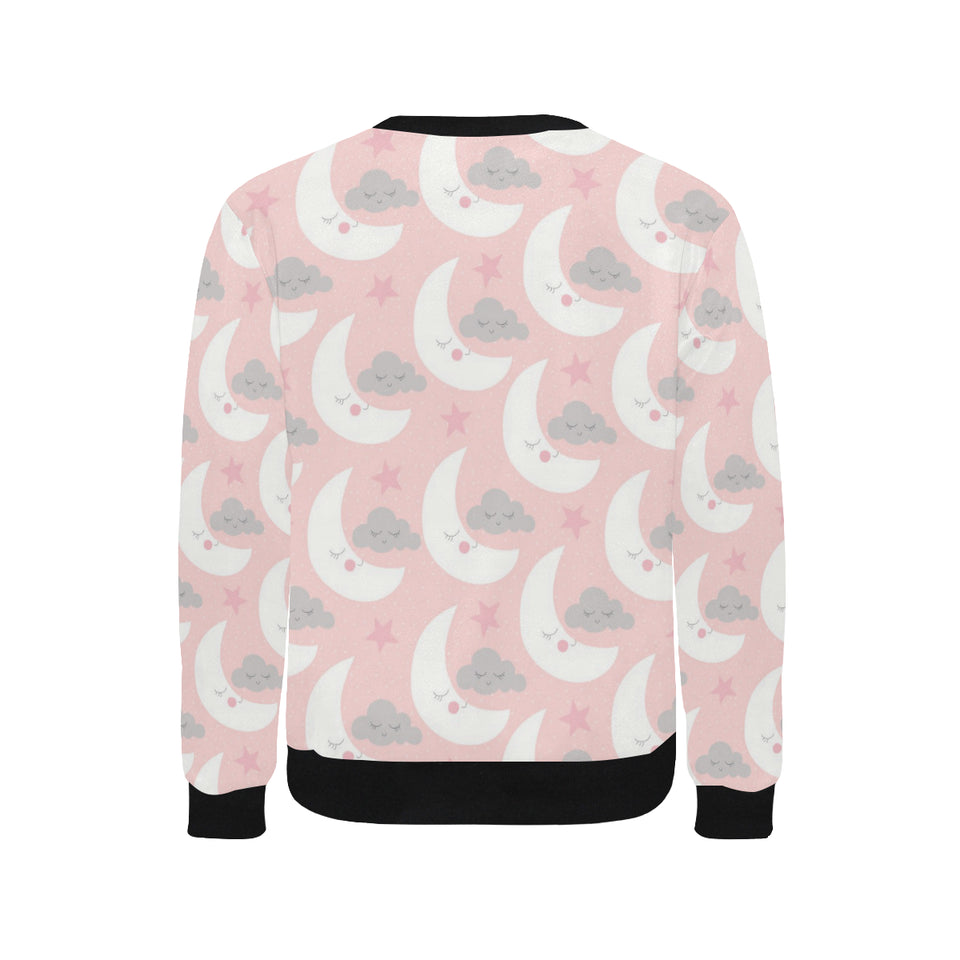 Cute moon cloud star pattern pink dot background Men's Crew Neck Sweatshirt