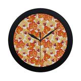 Orange yellow orchid flower pattern background Elegant Black Wall Clock