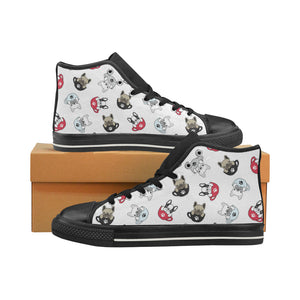 French bulldog cup paw pattern Women's High Top Canvas Shoes Black