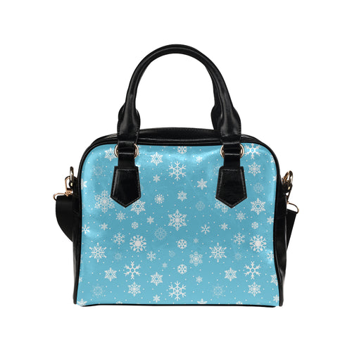 Snowflake pattern blue background Shoulder Handbag