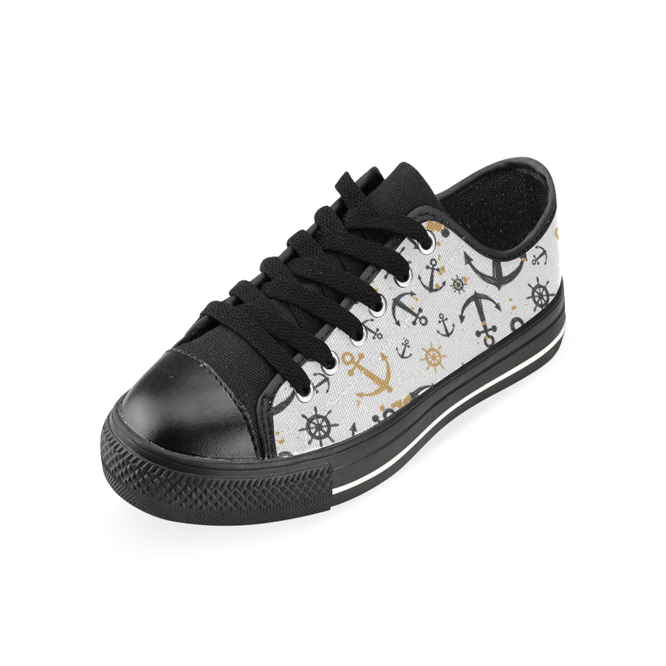 Anchors Rudders pattern Men's Low Top Canvas Shoes Black