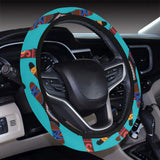 Boomerang Australian aboriginal ornament blue back Car Steering Wheel Cover