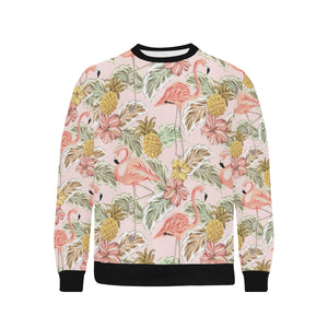 Pink flamingo birds pineapples hibiscus flower pat Men's Crew Neck Sweatshirt