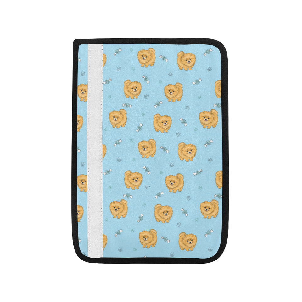 Brown cute pomeranian blue blackground Car Seat Belt Cover