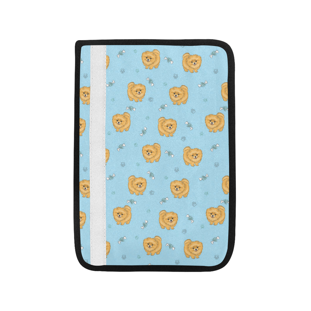 Brown cute pomeranian blue blackground Car Seat Belt Cover