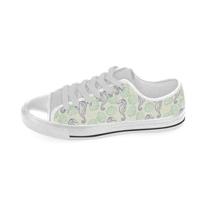 Seahorse shell pattern Men's Low Top Shoes White