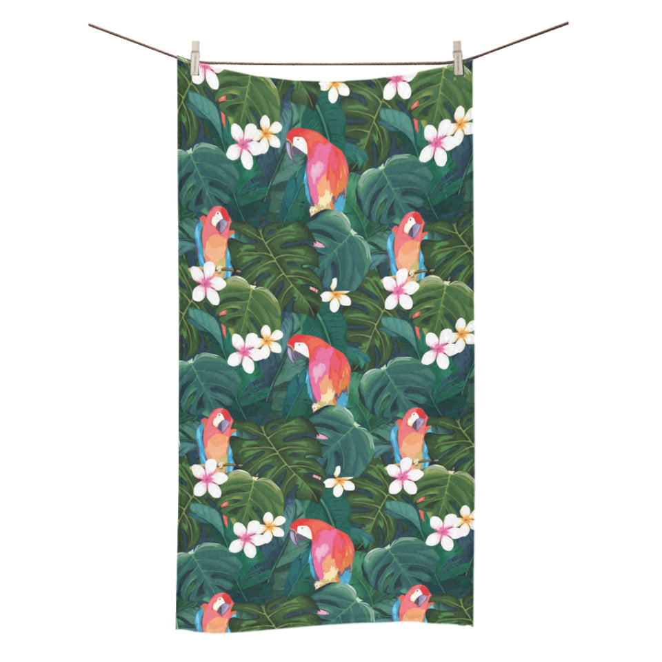 Parrot Palm tree leaves flower hibiscus pattern Bath Towel