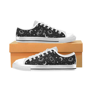 Hand drawn space rocket star planet Men's Low Top Shoes White