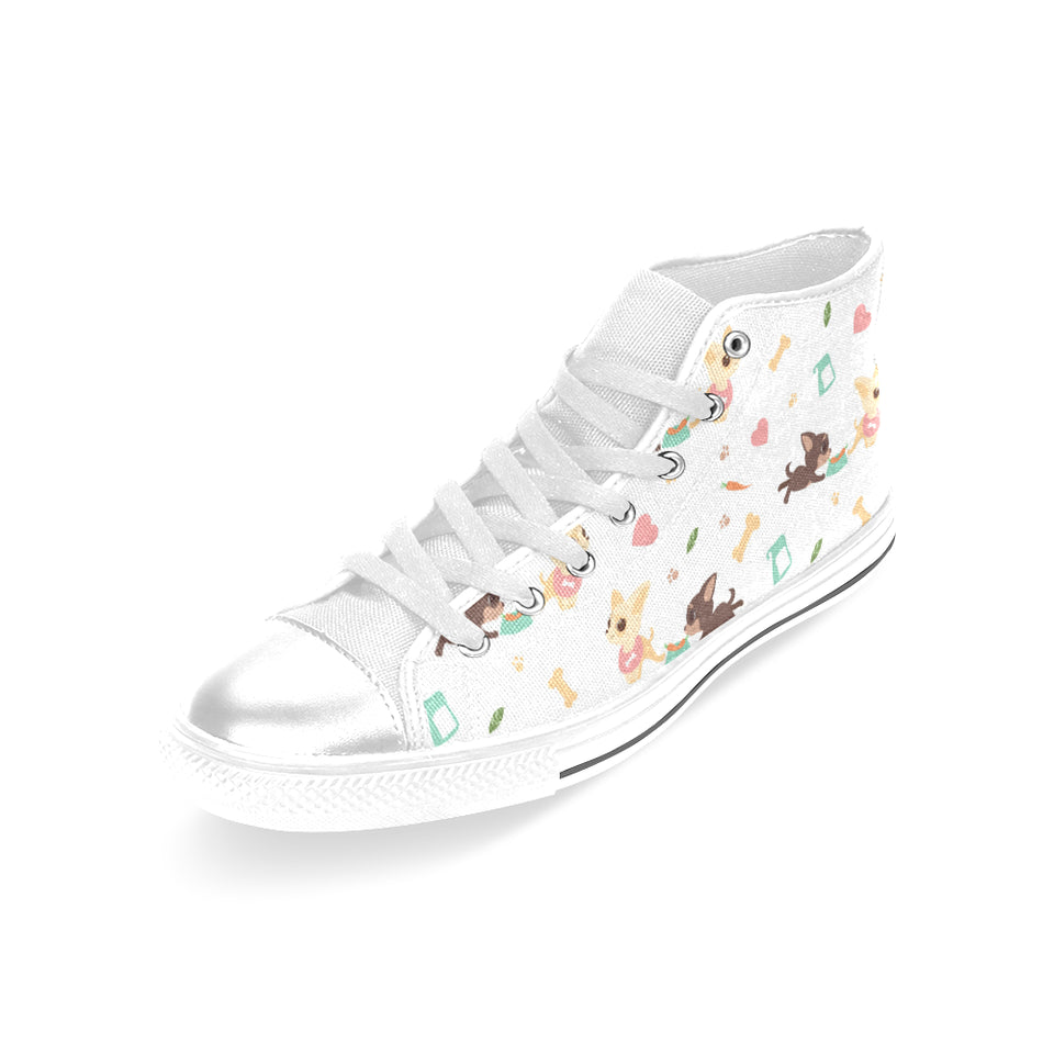 Cute Chihuahua puppie pattern Women's High Top Canvas Shoes White