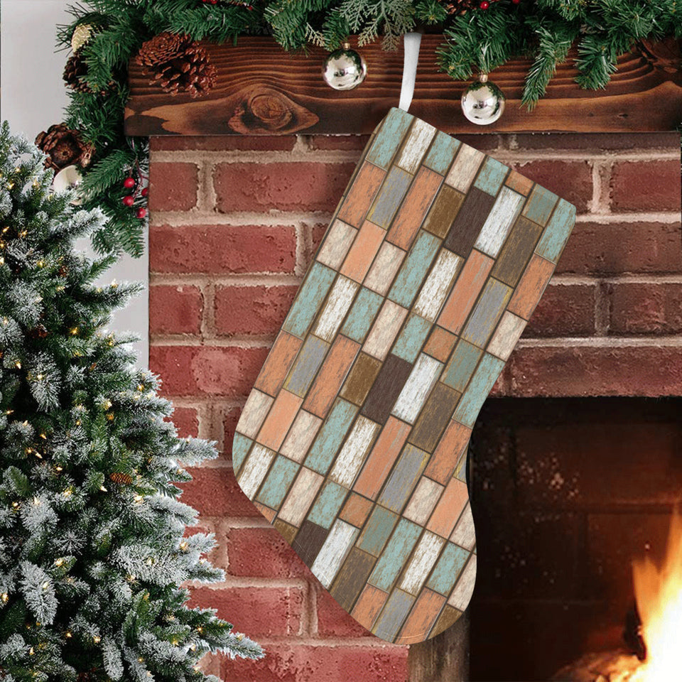 Wood Printed Pattern Print Design 02 Christmas Stocking