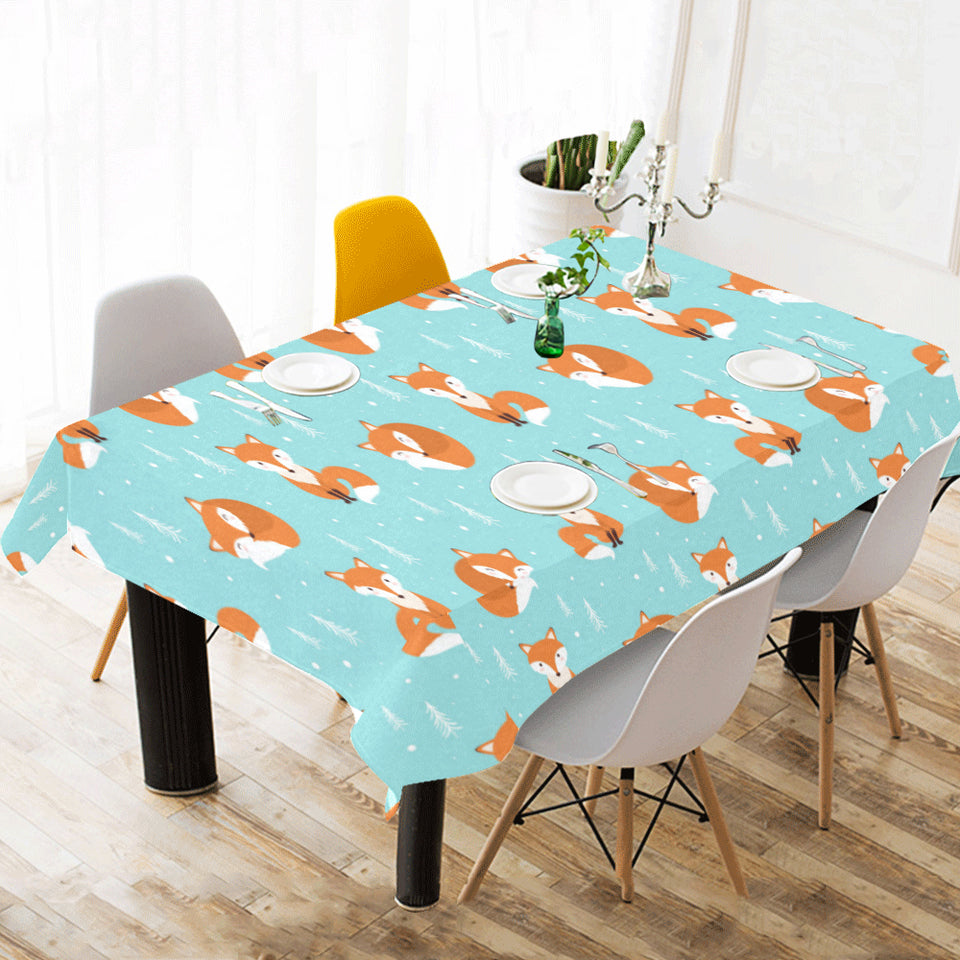 Fox pattern blue b ackground Tablecloth