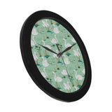 White swan lake pattern Elegant Black Wall Clock