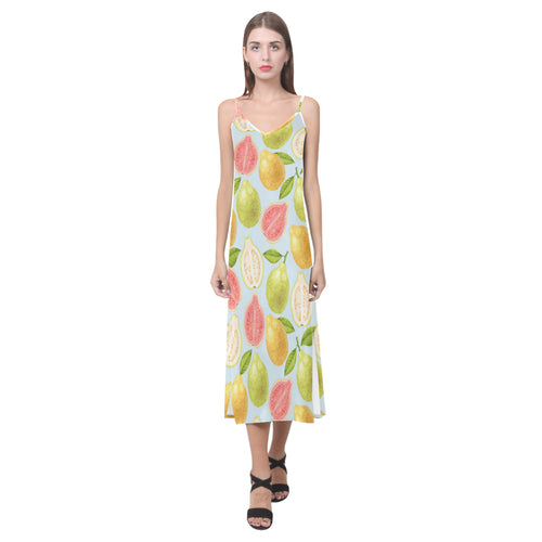 Guava design pattern V-Neck Open Fork Long Dress