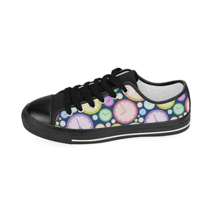 Colorful clock background Kids' Boys' Girls' Low Top Canvas Shoes Black