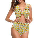 Yorkshire Terrier Pattern Print Design 05 Chest Bowknot High Waisted Bikini Swimsuit