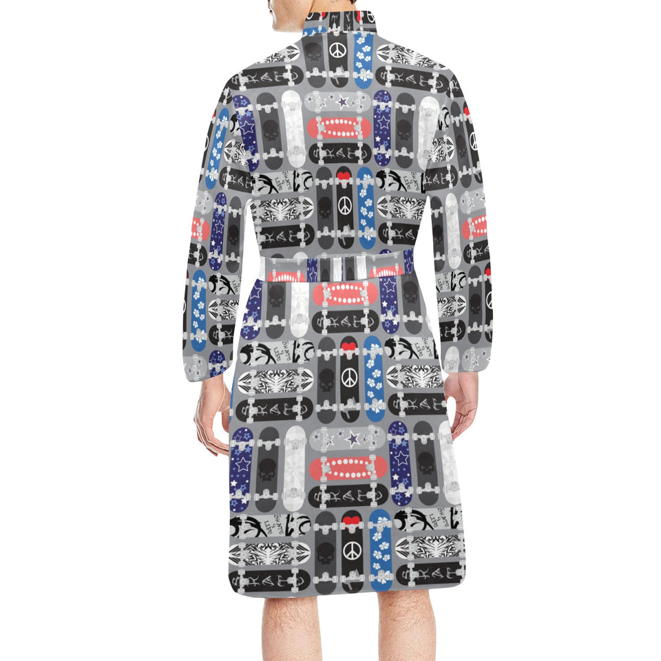 Skate Board Pattern Print Design 04 Men's Long Sleeve Belted Night Robe