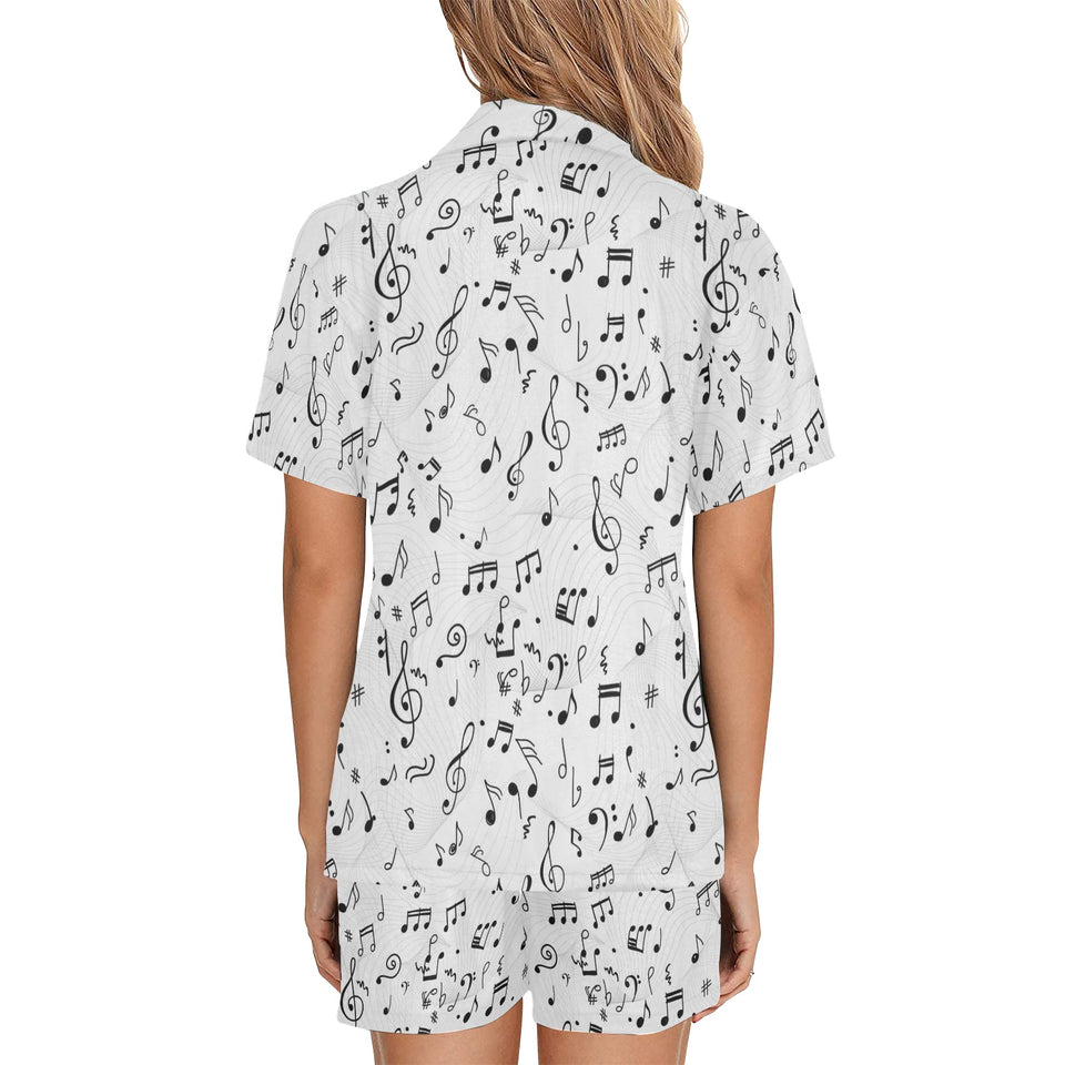 Music Notes Pattern Print Design 04 Women's V-Neck Short Pajama Set